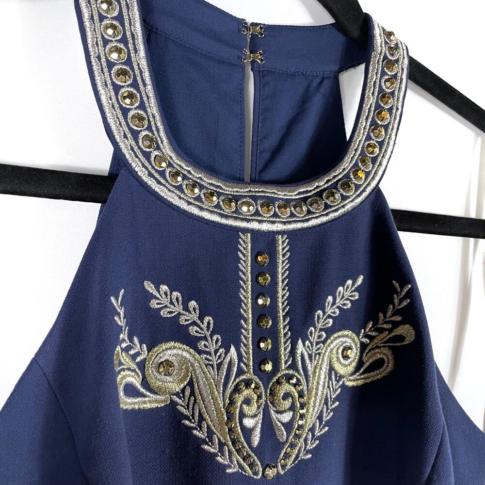 Lilly Pulitzer Benita Shift Dress Blue Embroidered‎ Sequin Sleeveless Sz 4 - Picture 7 of 11